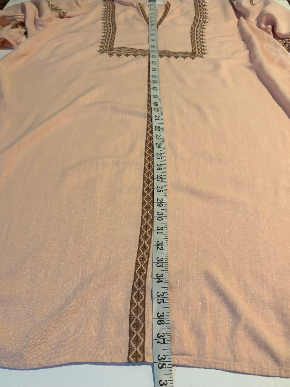 J Jill 1X Embroidered Linen Blend Dress Peach Brown Fall Boho Midi 3/4 Sleeve - Picture 11 of 11